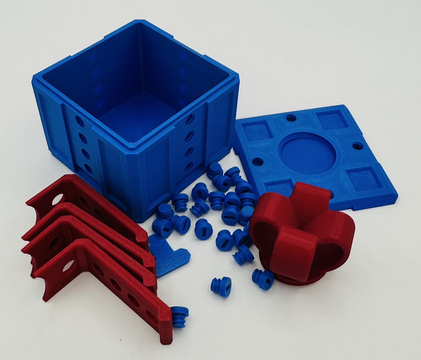Blue & Red Annoying Gift Box 4x4x3" with 20 bolts + 3 Mini Figures