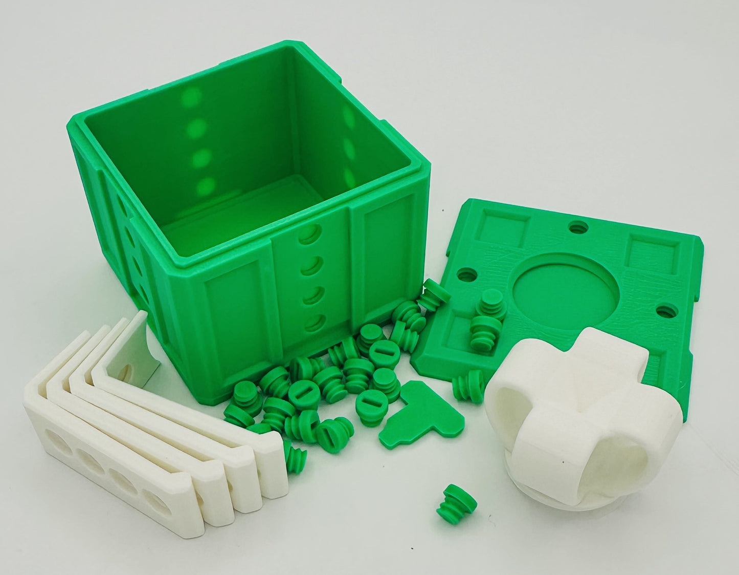 Green & White Annoying Gift Box 4x4x3" with 20 bolts + 3 Mini Figures