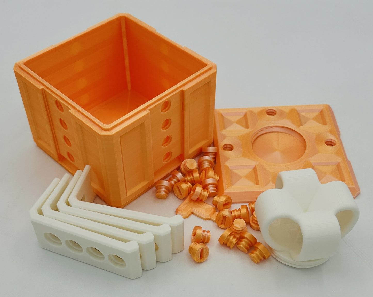 Orange & White Annoying Gift Box 4x4x3" with 20 bolts + 3 Mini Figures