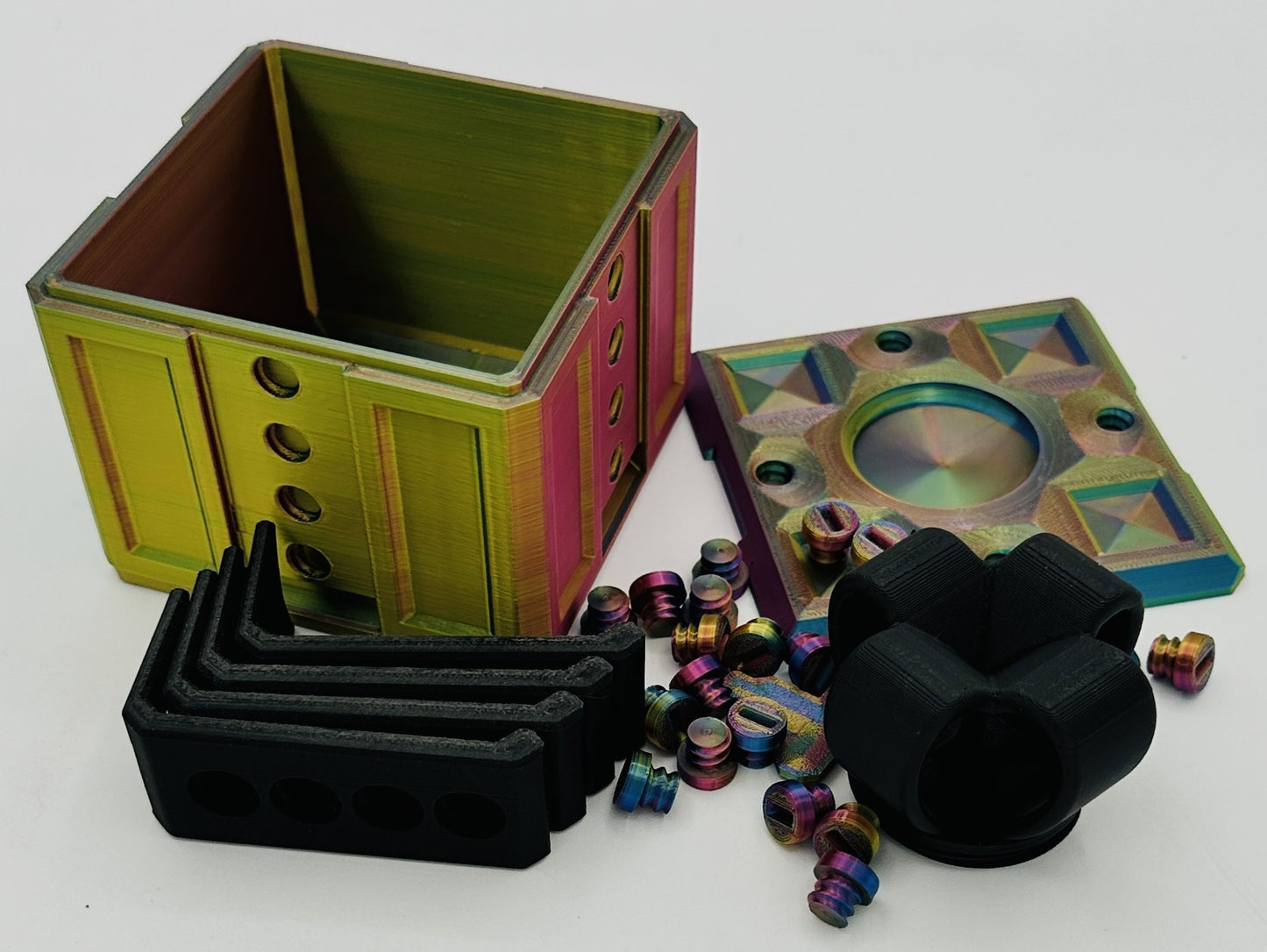 Golden/Purple/Red/Blue (4 tone shimmer) & Black Annoying Gift Box with 20 bolts & 3 Mini Figures