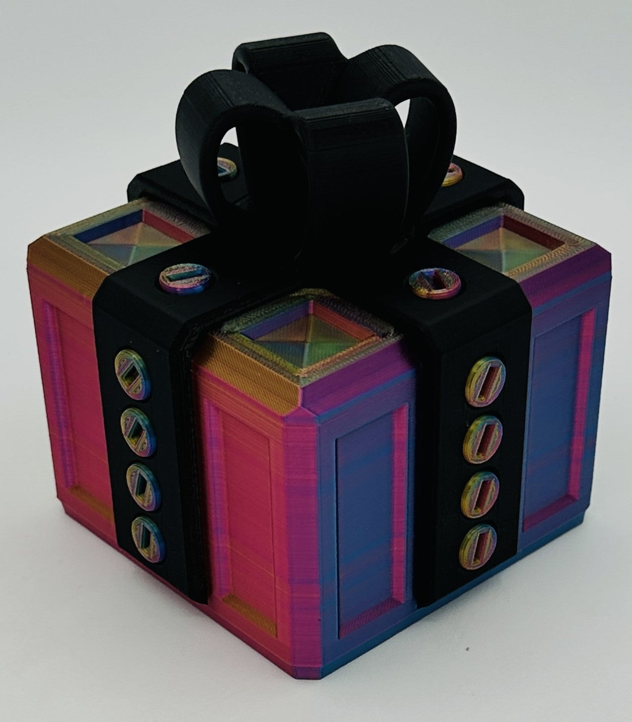 Annoying Gift Box - Multiple Color Combinations - 4x4x3" with 20 bolts + 3 Mini Figures