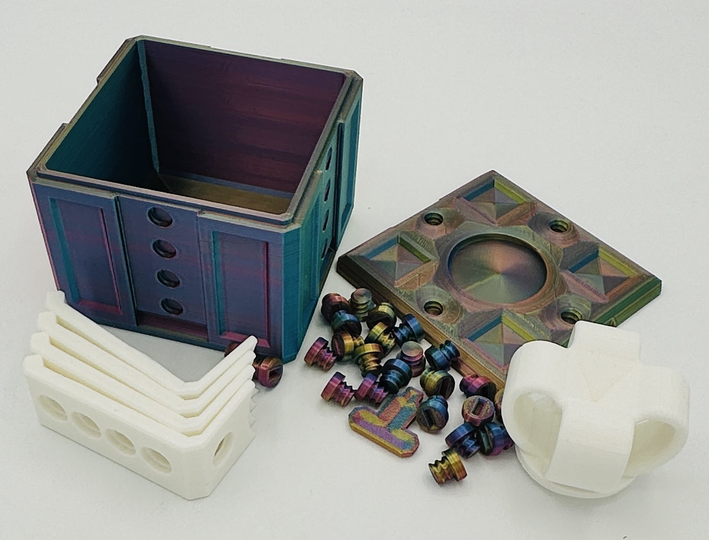 Golden/Purple/Red/Blue (4 tone shimmer) & White Annoying Gift Box with 20 bolts & 3 Mini Figures