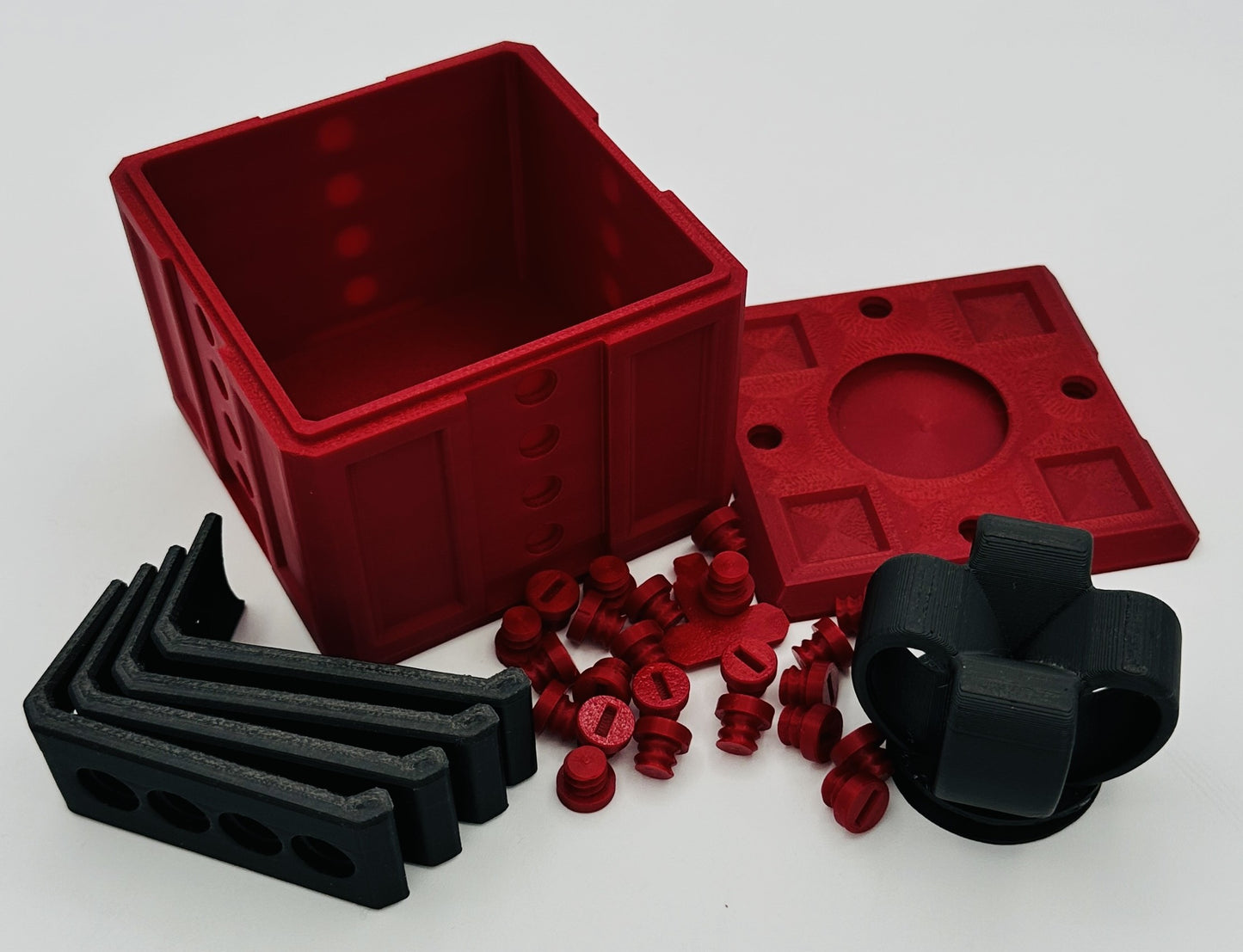 Red & Black Annoying Gift Box 4x4x3" with 20 bolts + 3 Mini Figures