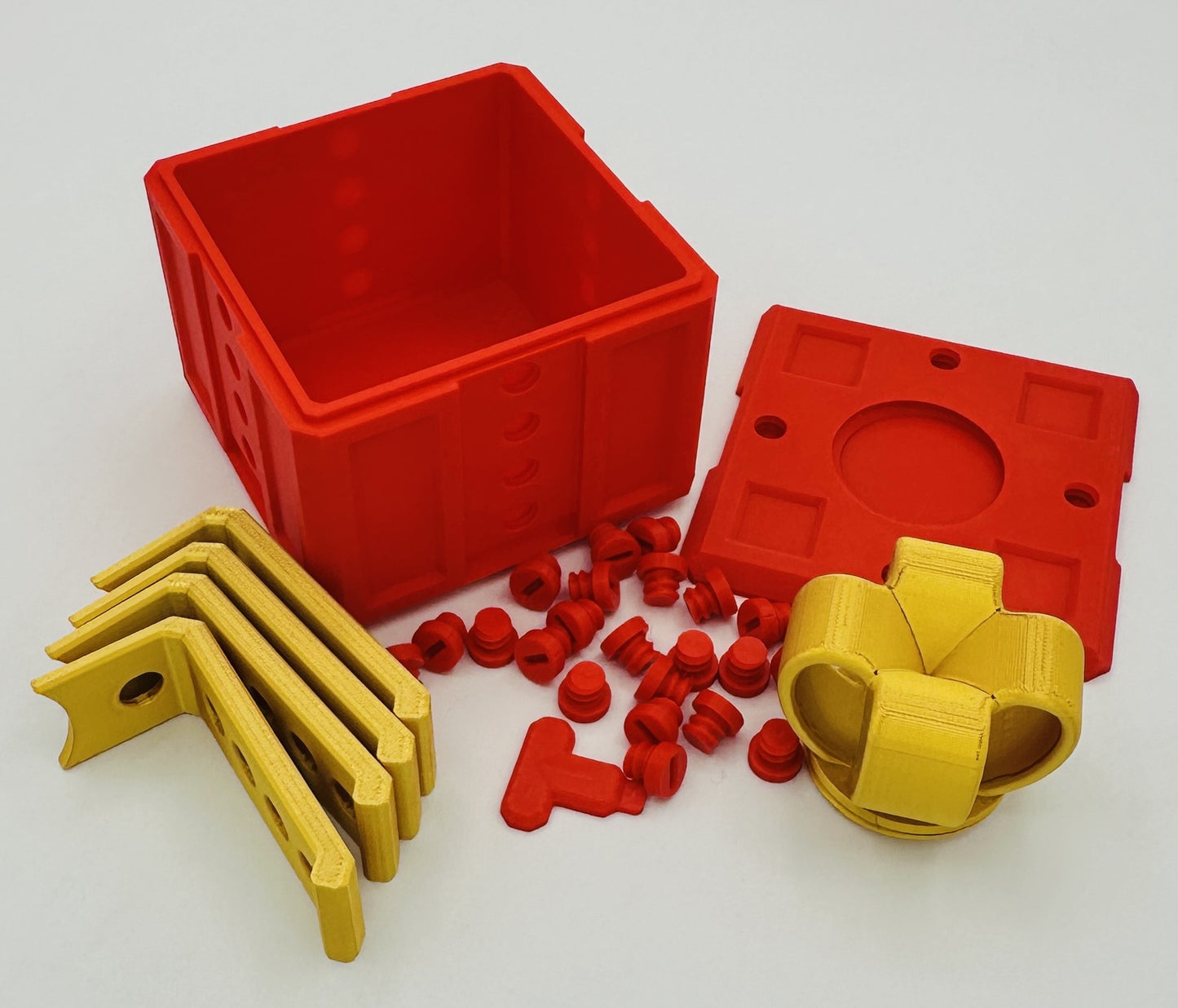Red & Gold Annoying Gift Box 4x4x3" with 20 bolts + 3 Mini Figures