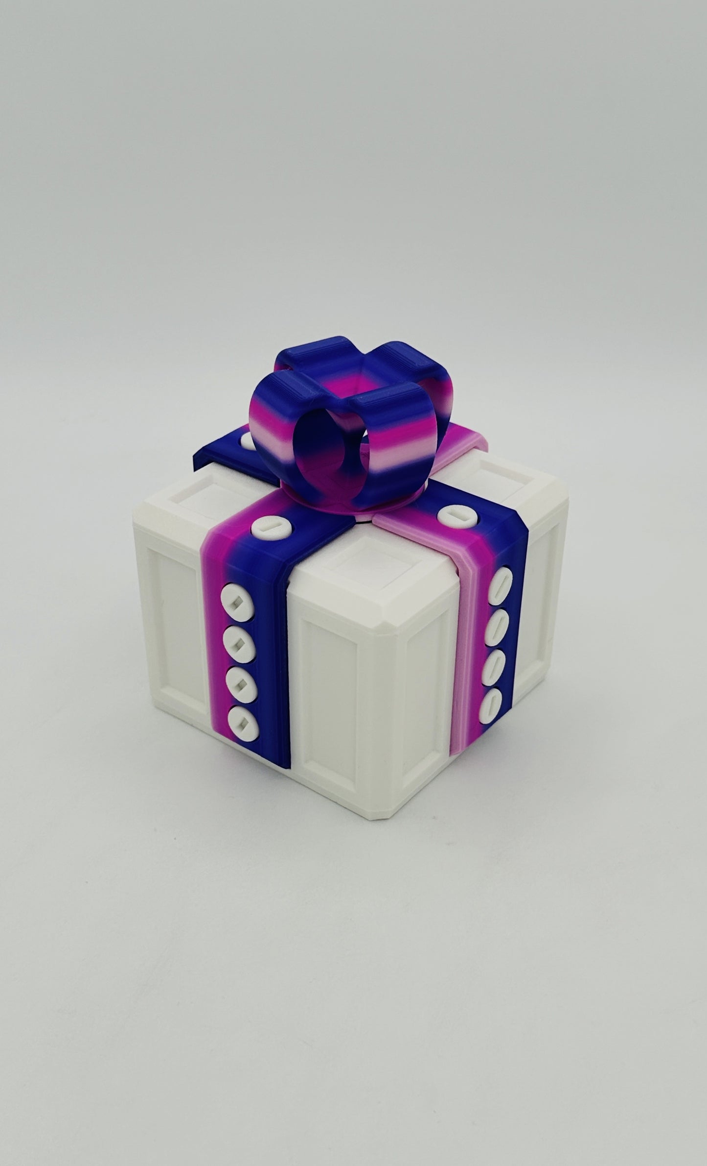 White & Purple Rainbow Annoying Gift Box 4x4x3" with 20 bolts + 3 Mini Figures