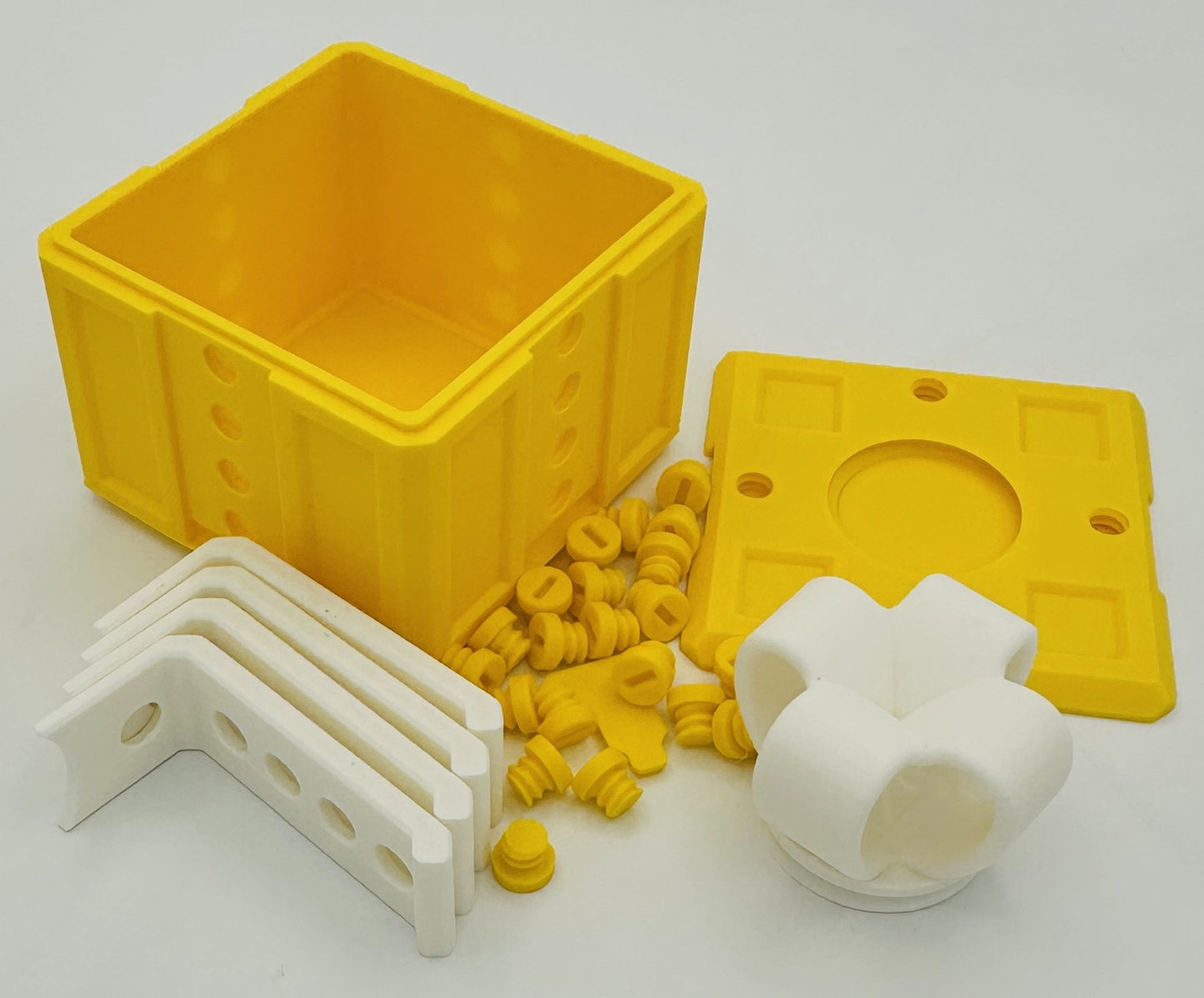 Yellow & White Annoying Gift Box 4x4x3" with 20 bolts + 3 Mini Figures