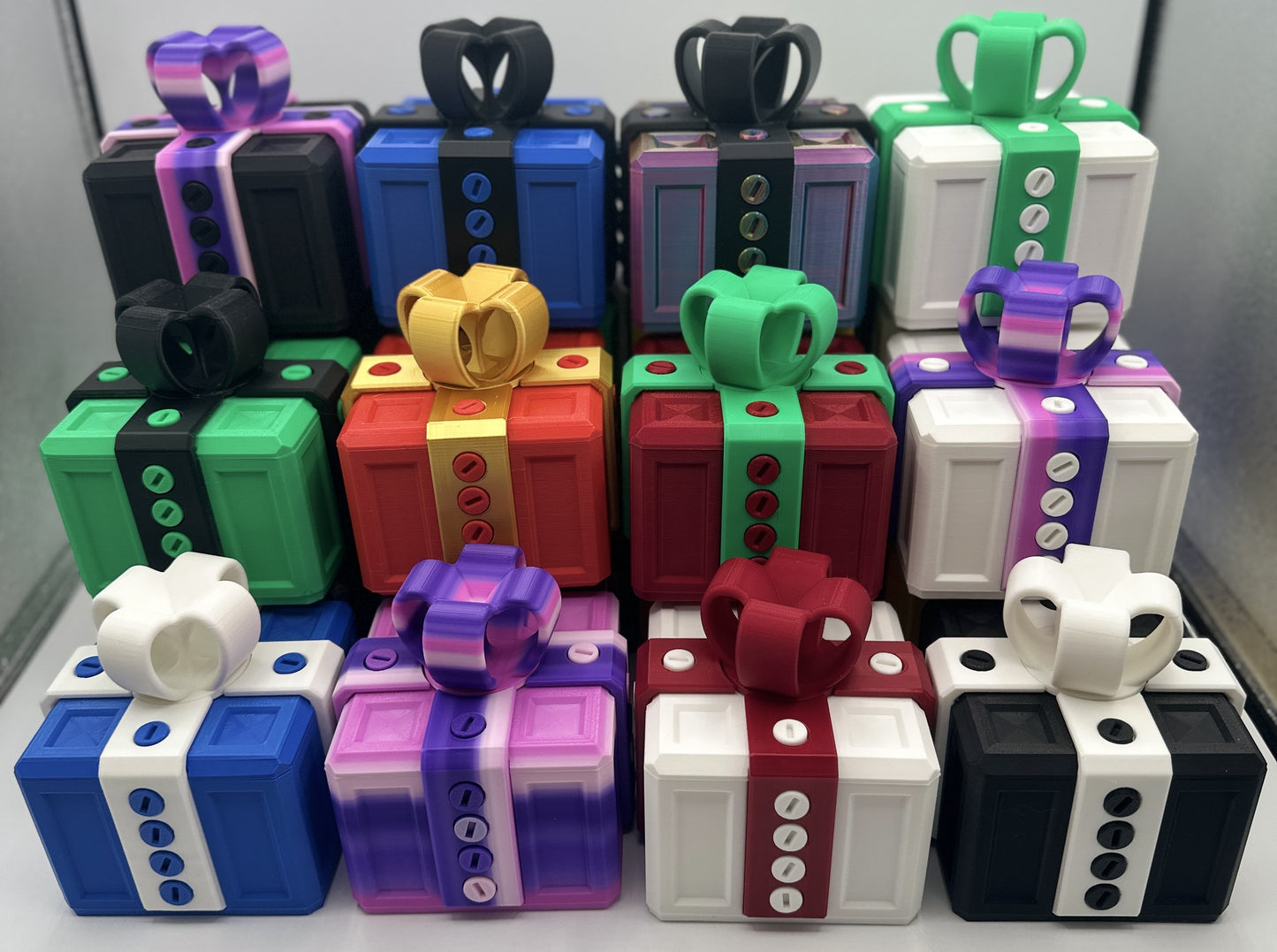 Annoying Gift Box - Multiple Color Combinations - 4x4x3" with 20 bolts + 3 Mini Figures