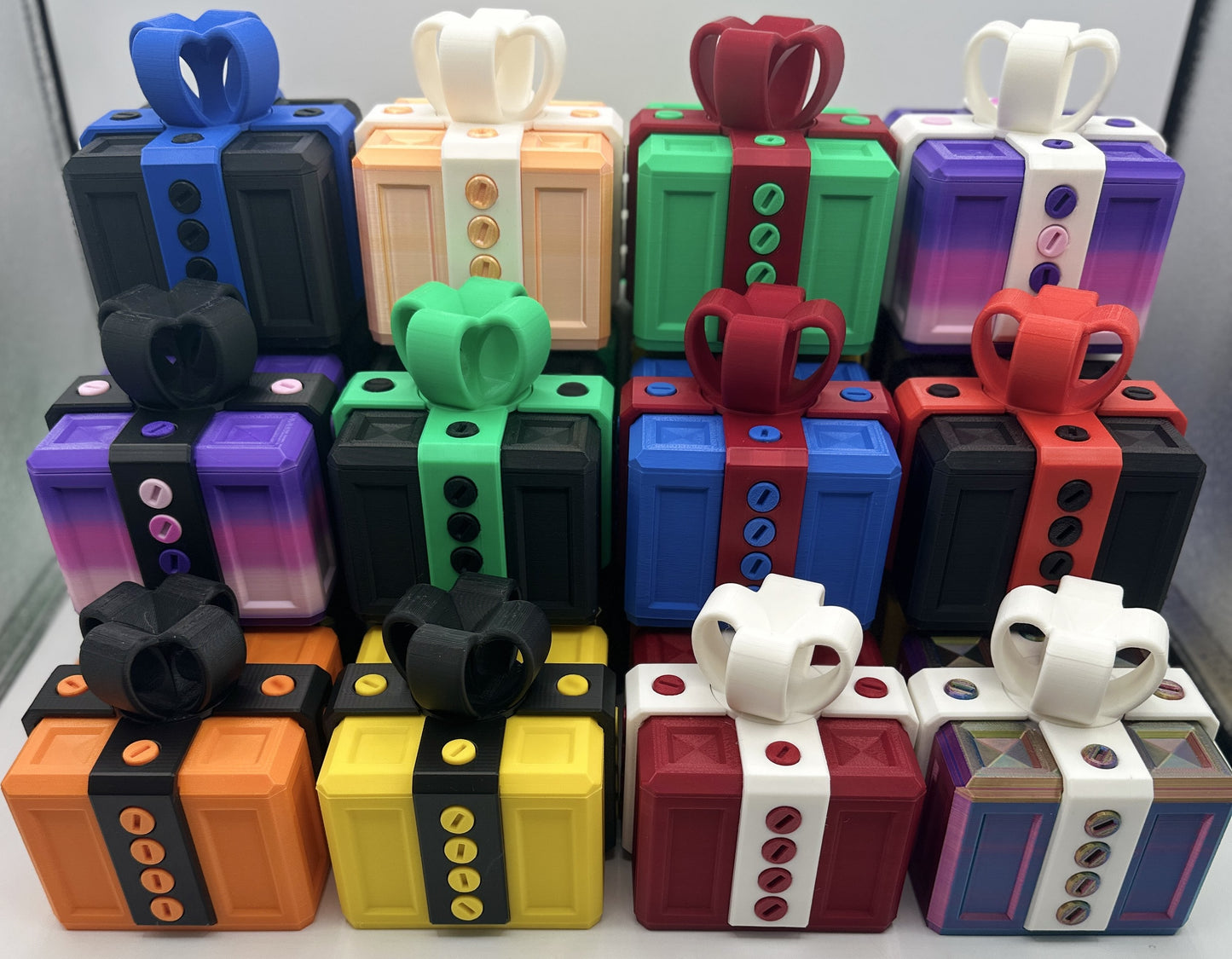 Annoying Gift Box - Multiple Color Combinations - 4x4x3" with 20 bolts + 3 Mini Figures