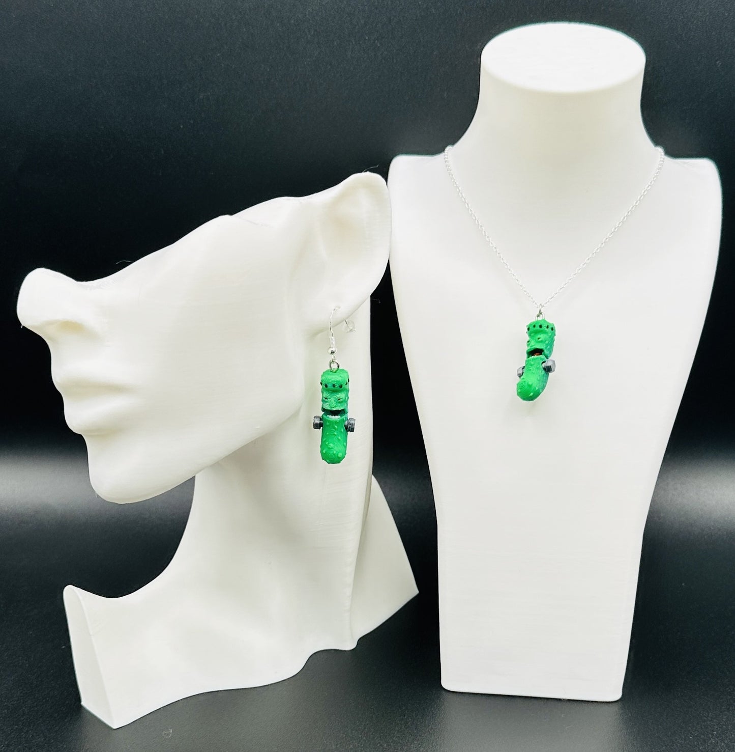 Halloween Pickle Jewelry Sets - Tickles, the Articulated Pickle - Earring & Necklace set