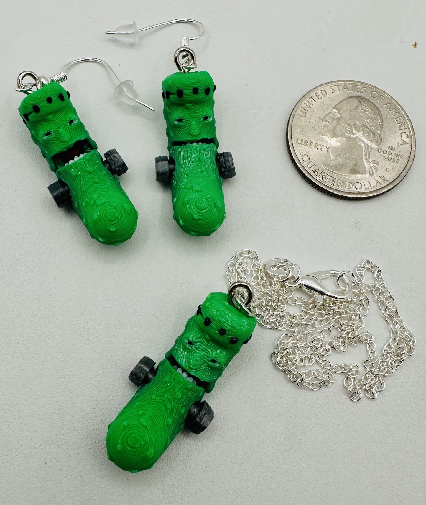 Halloween Pickle Jewelry Sets - Tickles, the Articulated Pickle - Earring & Necklace set