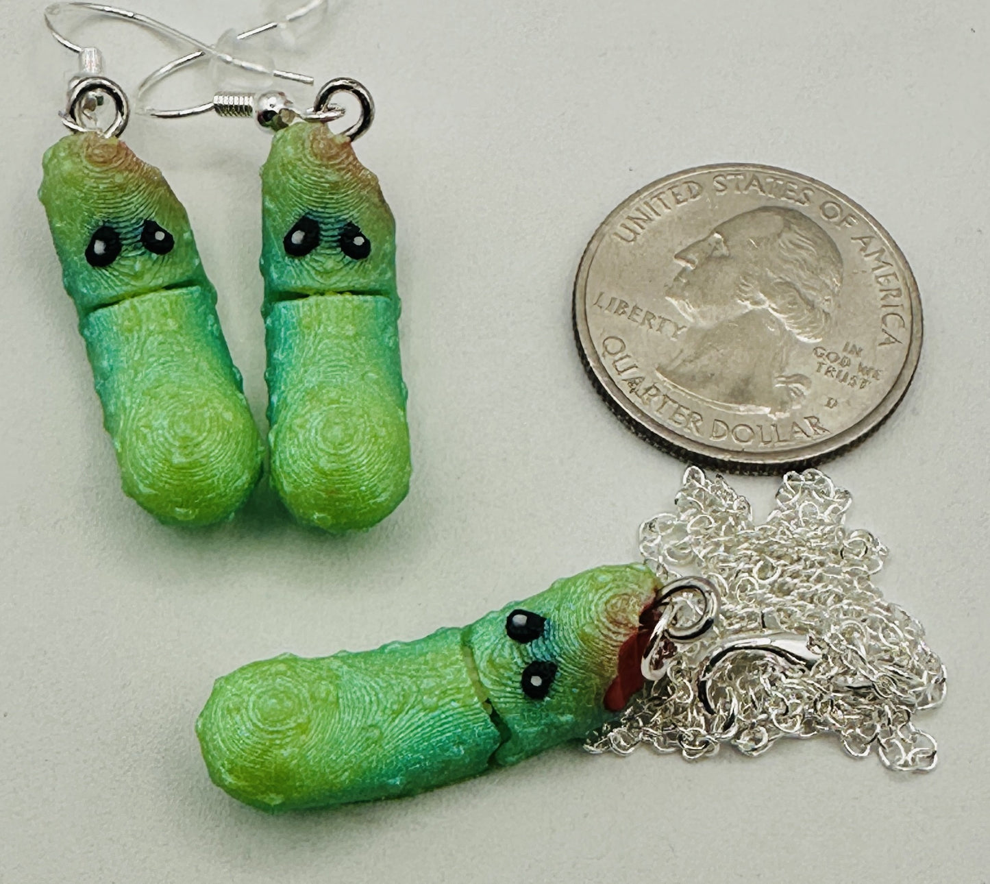 Halloween Pickle Jewelry Sets - Tickles, the Articulated Pickle - Earring & Necklace set