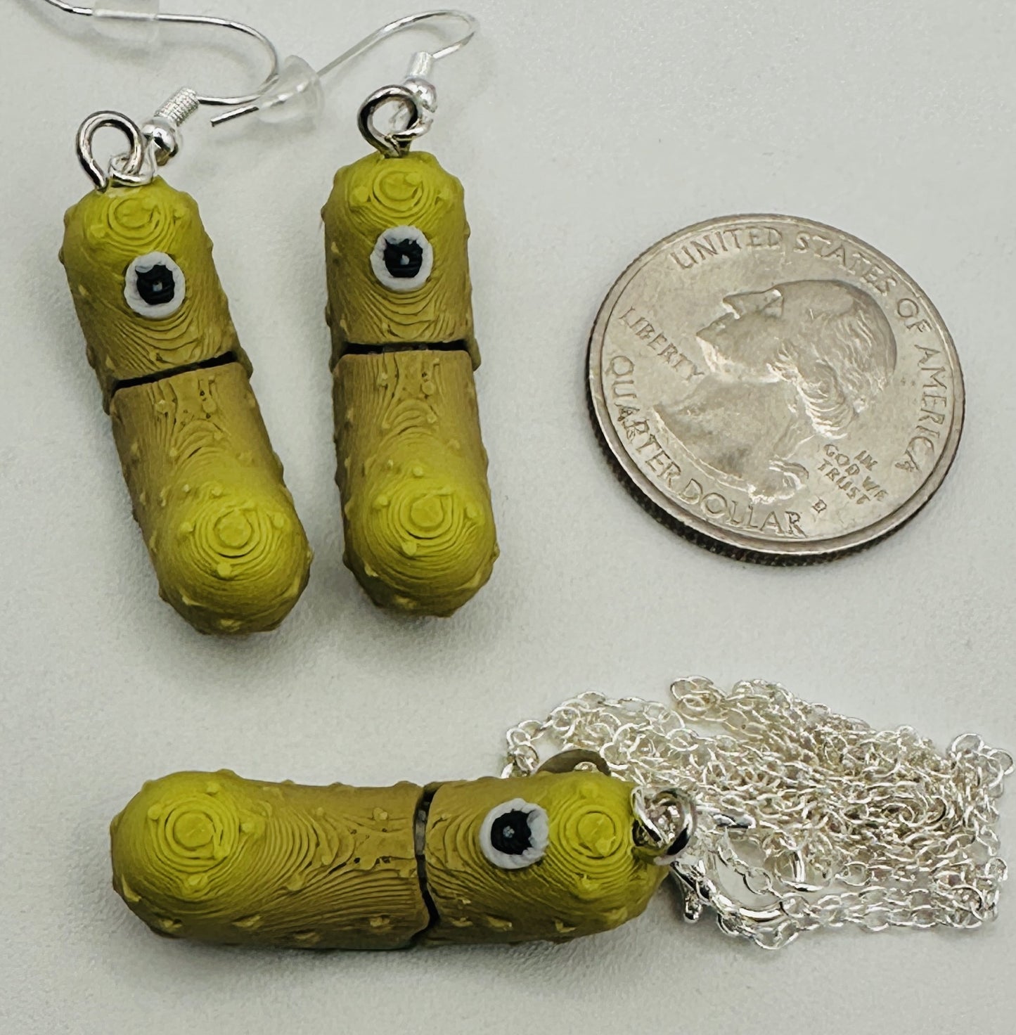 Halloween Pickle Jewelry Sets - Tickles, the Articulated Pickle - Earring & Necklace set