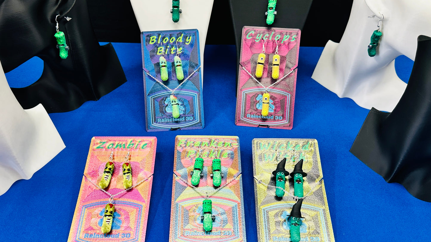 Halloween Pickle Jewelry Sets - Tickles, the Articulated Pickle - Earring & Necklace set