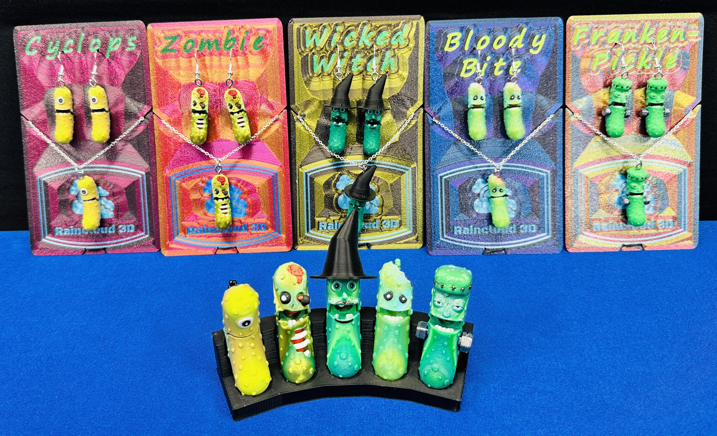 Halloween Pickle Jewelry Sets - Tickles, the Articulated Pickle - Earring & Necklace set