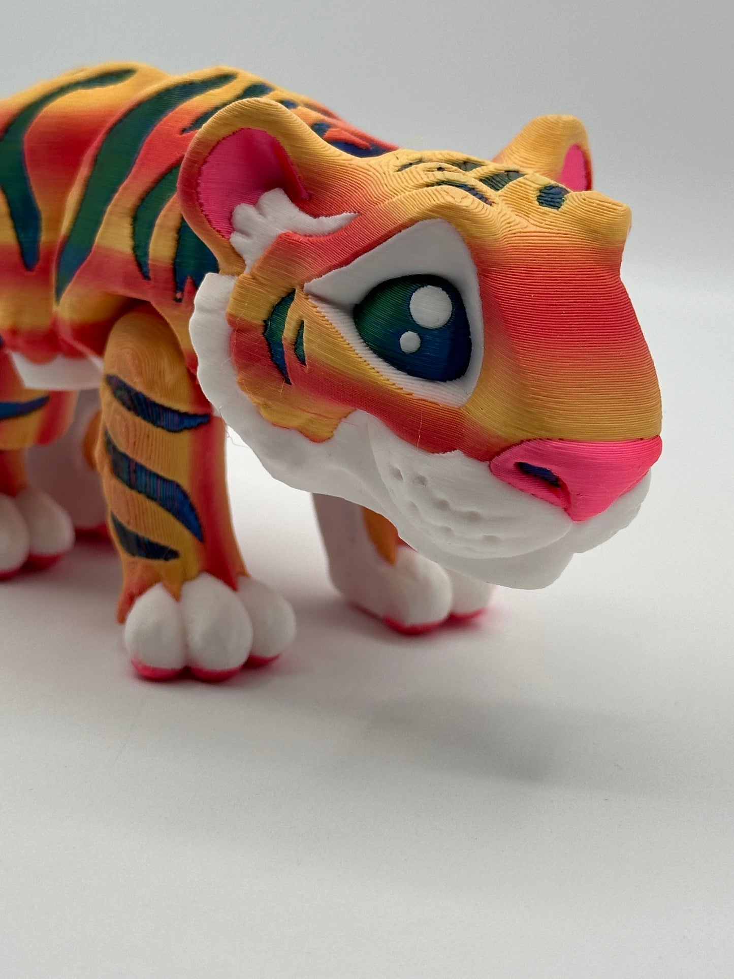 Vibrant Articulating Tiger - Orange with Purple/Red/Green Stripes