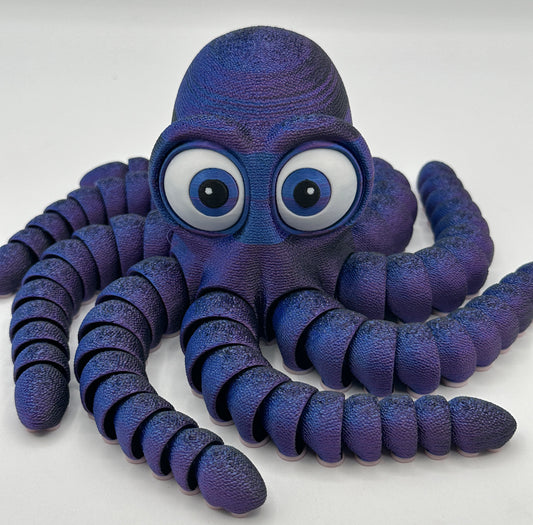 Blue/Purple/Black Tri-color Silk 12" Flexi Octopus, Magnetic & Highly Textured