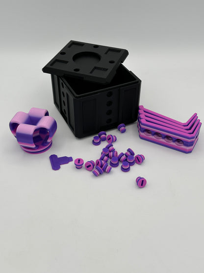 Black & Purple Rainbow Annoying Gift Box 4x4x3" with 20 bolts + 3 Mini Figures