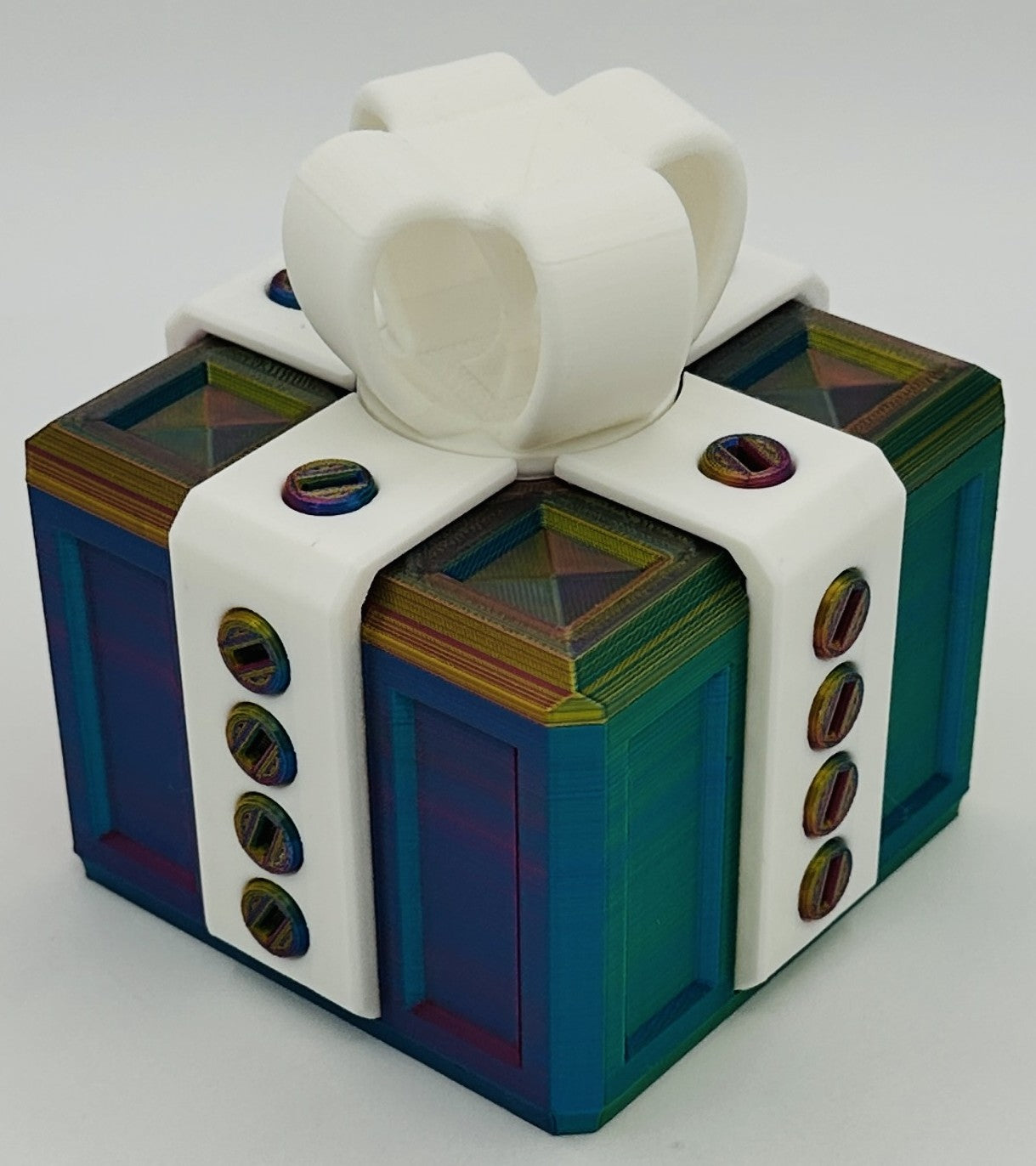 Annoying Gift Box - Multiple Color Combinations - 4x4x3" with 20 bolts + 3 Mini Figures