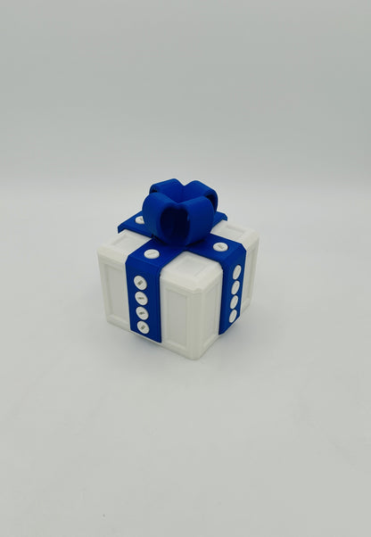 White & Blue Annoying Gift Box 4x4x3" with 20 bolts + 3 Mini Figures