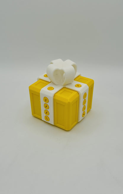 Yellow & White Annoying Gift Box 4x4x3" with 20 bolts + 3 Mini Figures