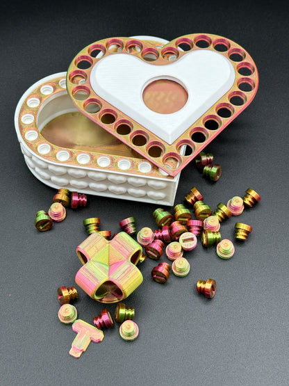 Heart Annoying Gift Box w/ 25 bolts - Golden/Green/Rose Red & White