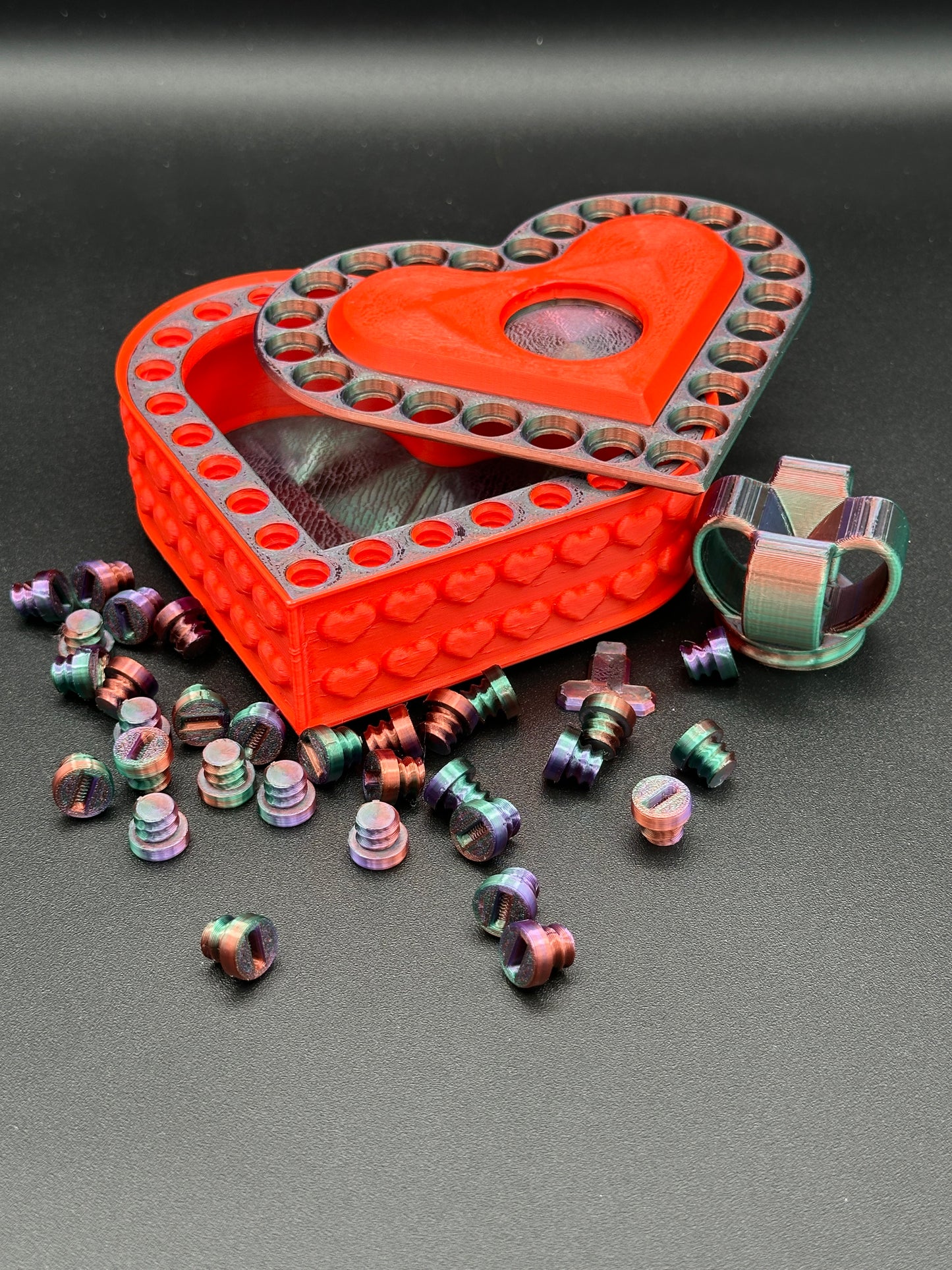 Heart Annoying Gift Box w/ 25 bolts - Green/Purple/Copper & Red