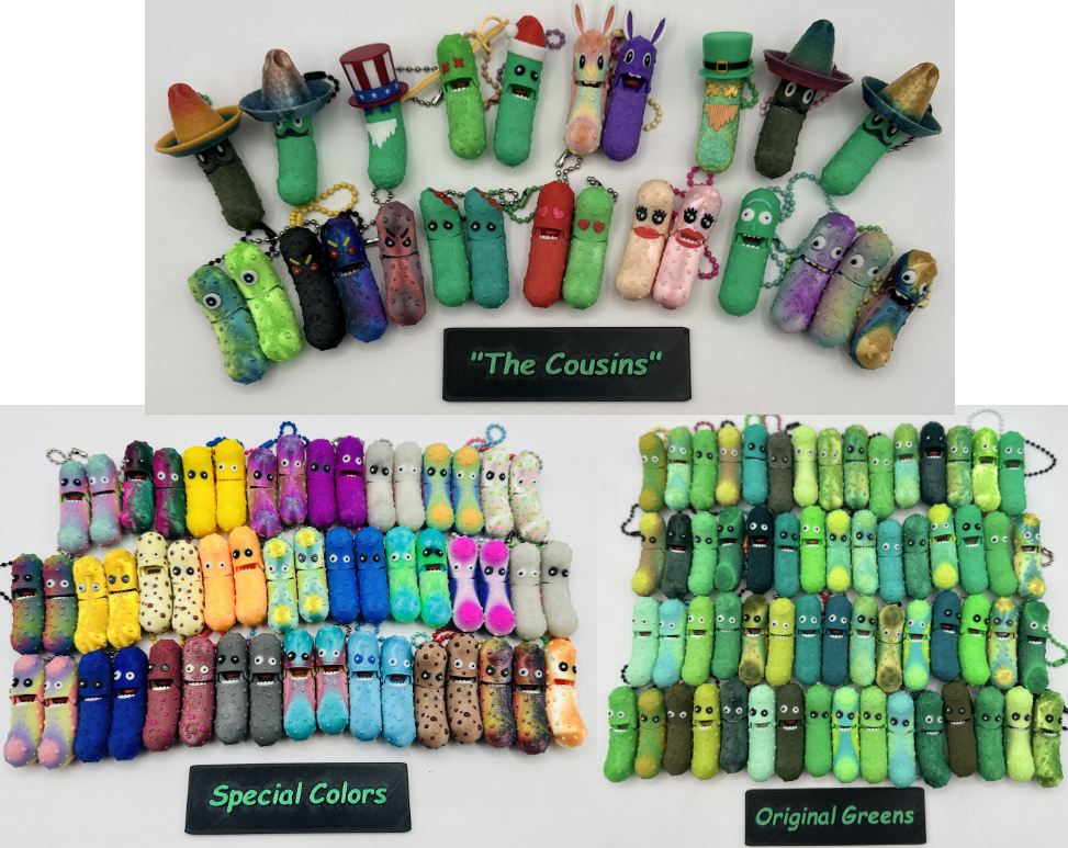 Jar O' Pickle Keychains - Tickles, the Articulating Pickle - Tons of sizes and colors