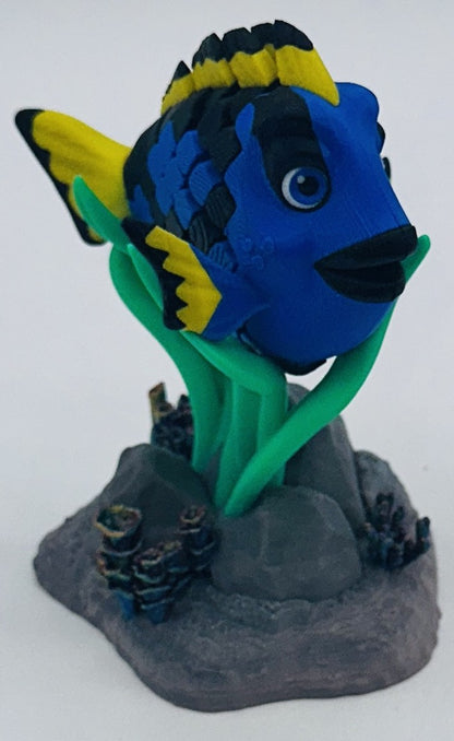 Blue Tang Desk Pet Fidget with Coral Reef Stand