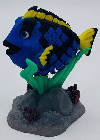 Blue Tang Desk Pet Fidget with Coral Reef Stand