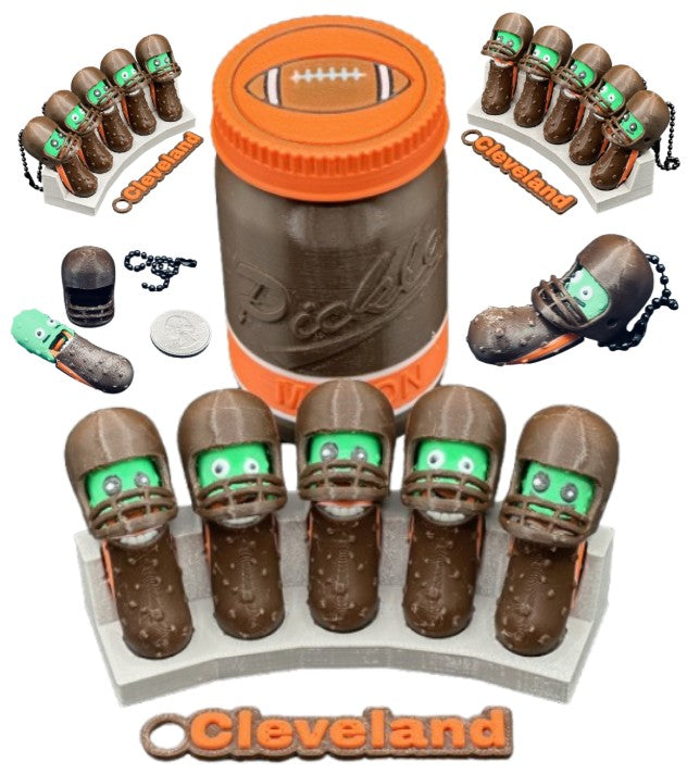 American Division: Football Player Pickle Keychains - 5-Pack Jar - Tickles, the Articulated Pickle