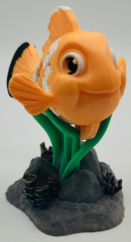 Orange Clownfish Desk Pet Fidget with Coral Reef Stand