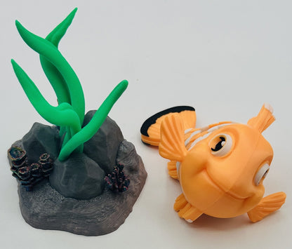 Orange Clownfish Desk Pet Fidget with Coral Reef Stand