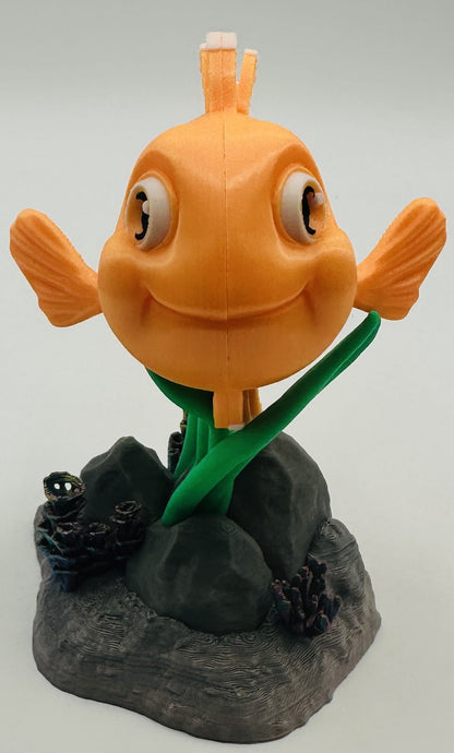 Orange Clownfish Desk Pet Fidget with Coral Reef Stand