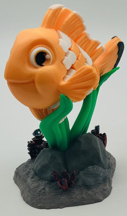 Orange Clownfish Desk Pet Fidget with Coral Reef Stand