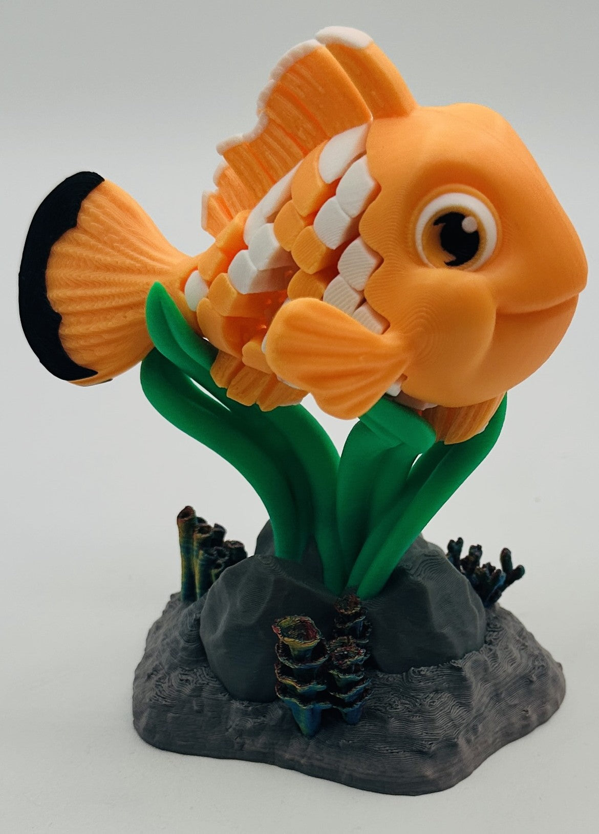 Orange Clownfish Desk Pet Fidget with Coral Reef Stand