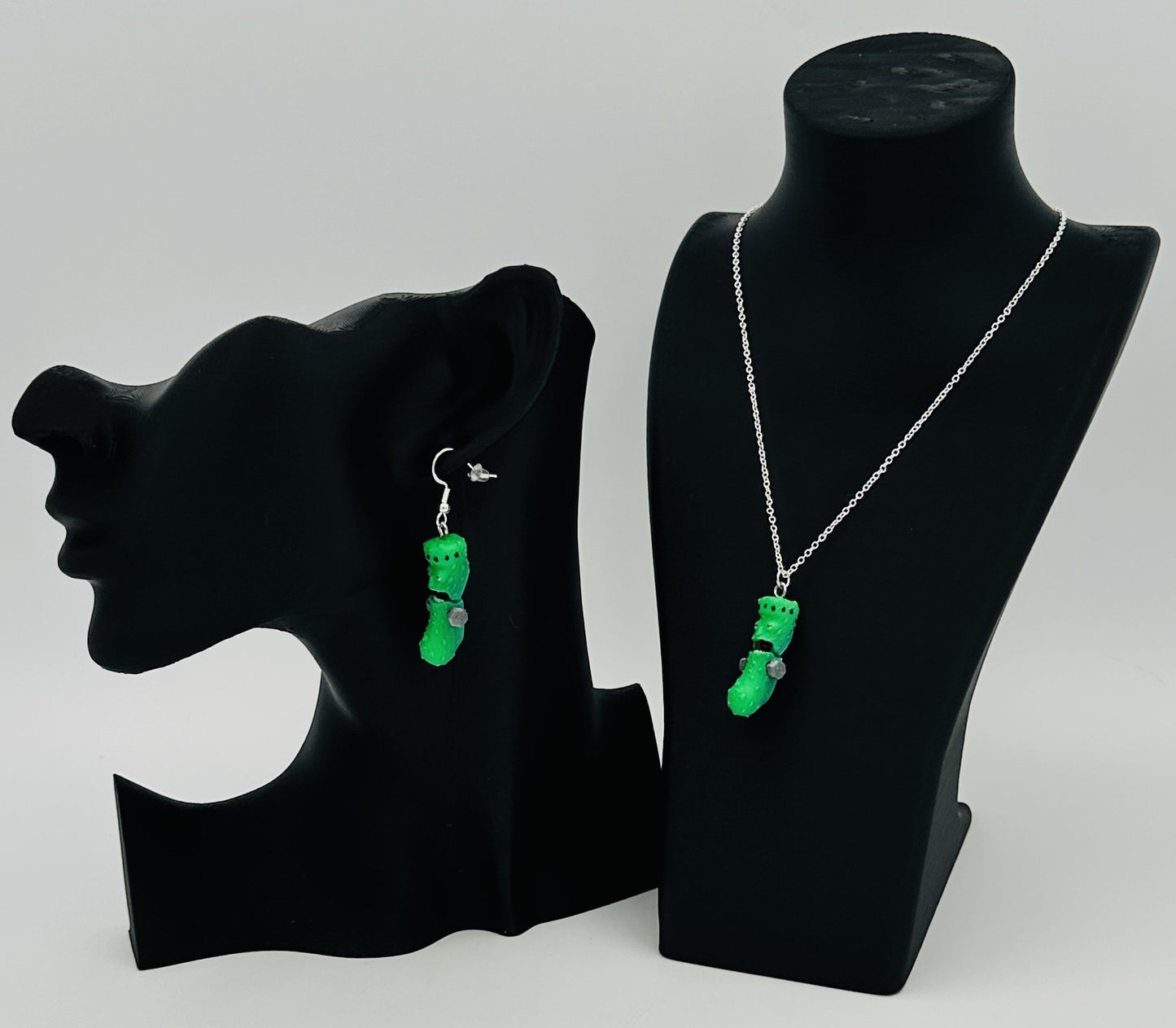 Halloween Pickle Jewelry Sets - Tickles, the Articulated Pickle - Earring & Necklace set