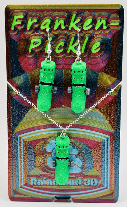 Halloween Pickle Jewelry Sets - Tickles, the Articulated Pickle - Earring & Necklace set