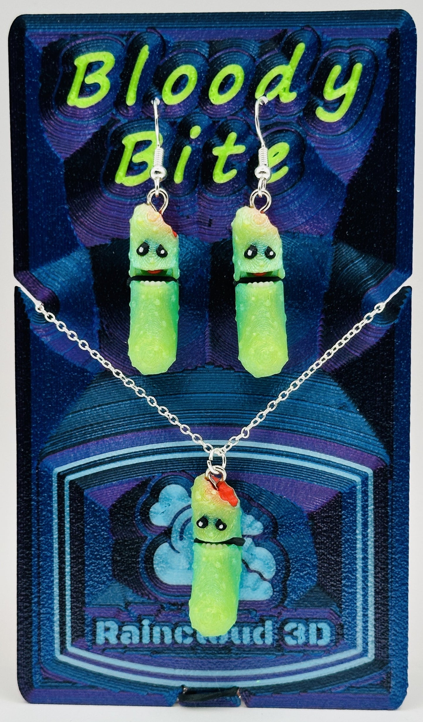 Halloween Pickle Jewelry Sets - Tickles, the Articulated Pickle - Earring & Necklace set