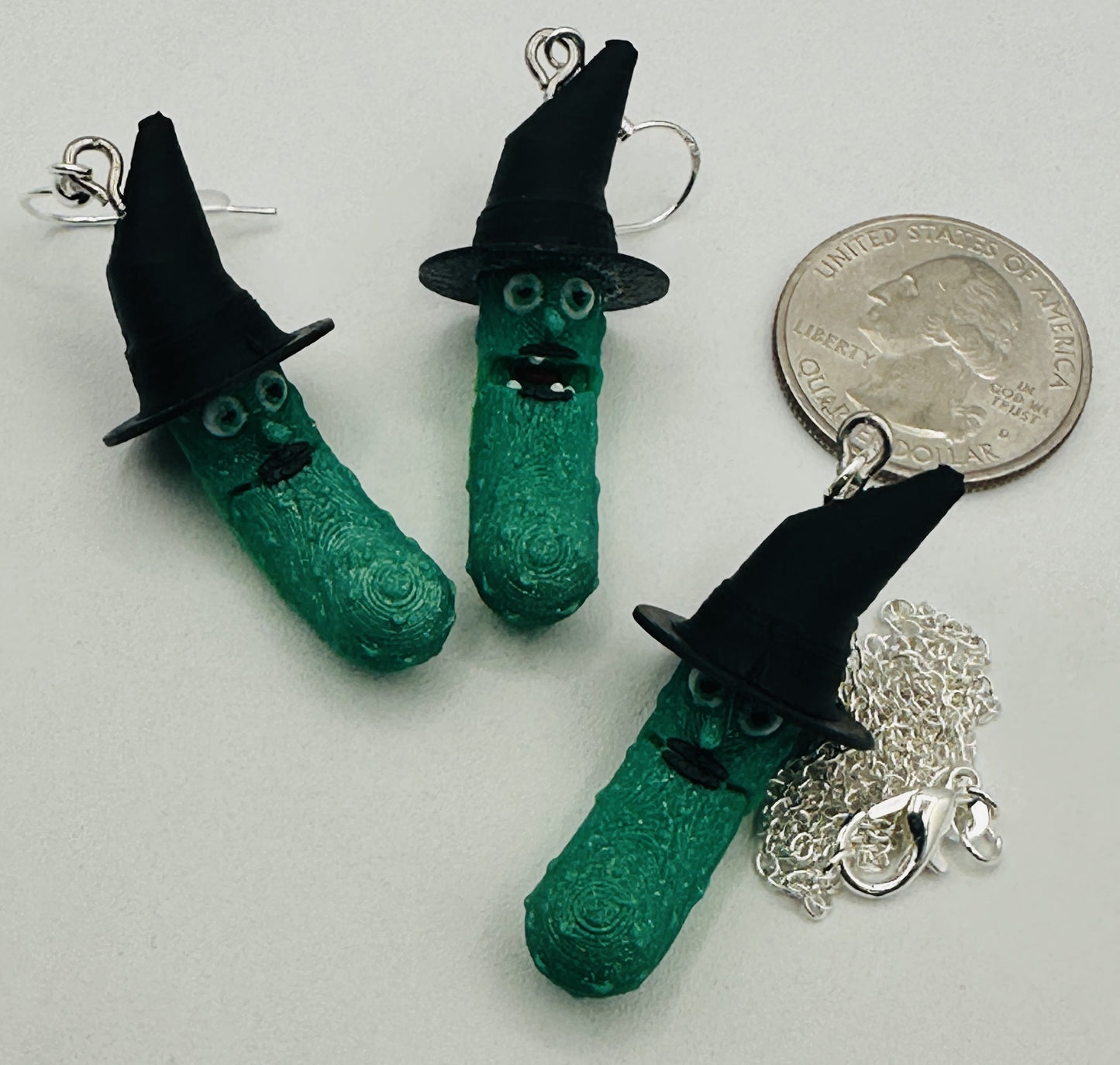 Halloween Pickle Jewelry Sets - Tickles, the Articulated Pickle - Earring & Necklace set