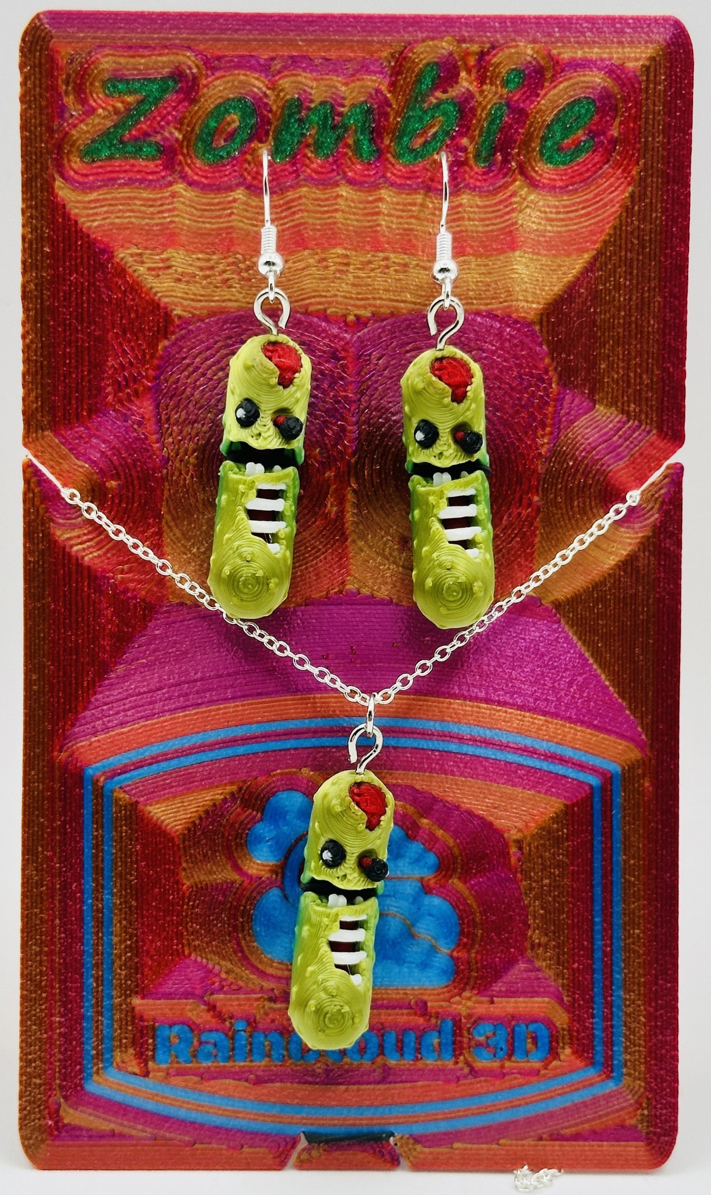 Halloween Pickle Jewelry Sets - Tickles, the Articulated Pickle - Earring & Necklace set