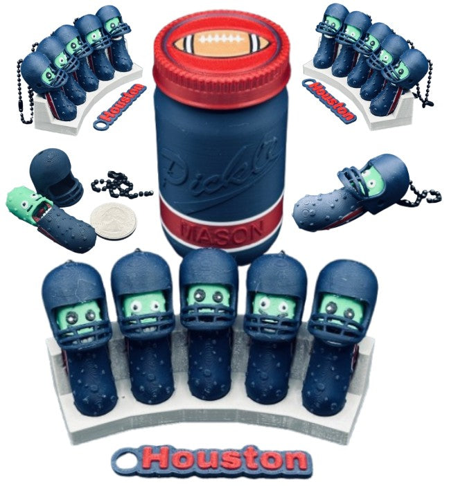 American Division: Football Player Pickle Keychains - 5-Pack Jar - Tickles, the Articulated Pickle