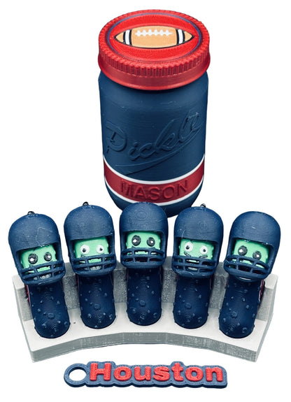 Football City-Inspired Pickle Keychains - 5-Pack Jar - Tickles, the Articulated Pickle