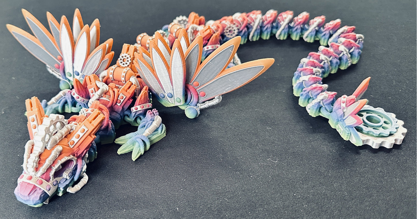 Winged Steampunk Dragon 24" Vibrant Rainbow