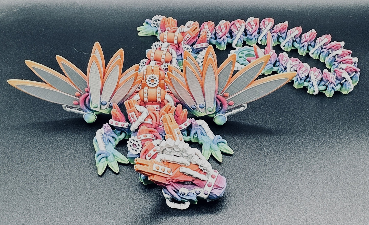 Winged Steampunk Dragon 24" Vibrant Rainbow