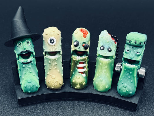 Halloween Monster Pickle Keychain Set - 5-Pack Jar - Tickles, the Articulated Pickle