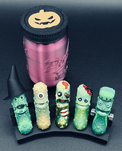 Halloween Monster Pickle Keychain Set - 5-Pack Jar - Tickles, the Articulated Pickle