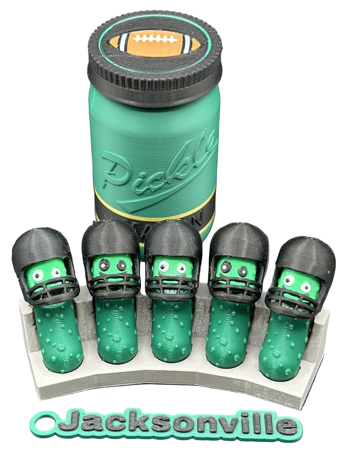 Football City-Inspired Pickle Keychains - 5-Pack Jar - Tickles, the Articulated Pickle