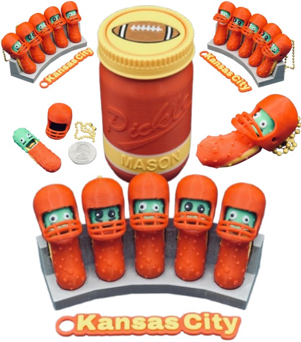 American Division: Football Player Pickle Keychains - 5-Pack Jar - Tickles, the Articulated Pickle