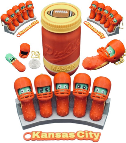 American Division: Football Player Pickle Keychains - 5-Pack Jar - Tickles, the Articulated Pickle