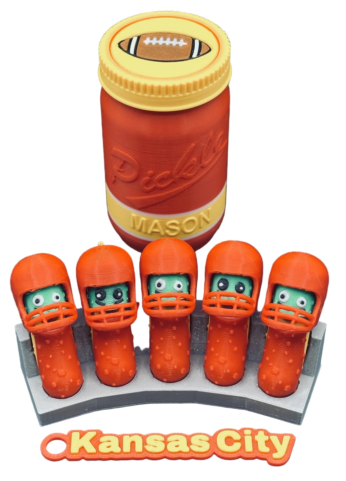 Football City-Inspired Pickle Keychains - 5-Pack Jar - Tickles, the Articulated Pickle